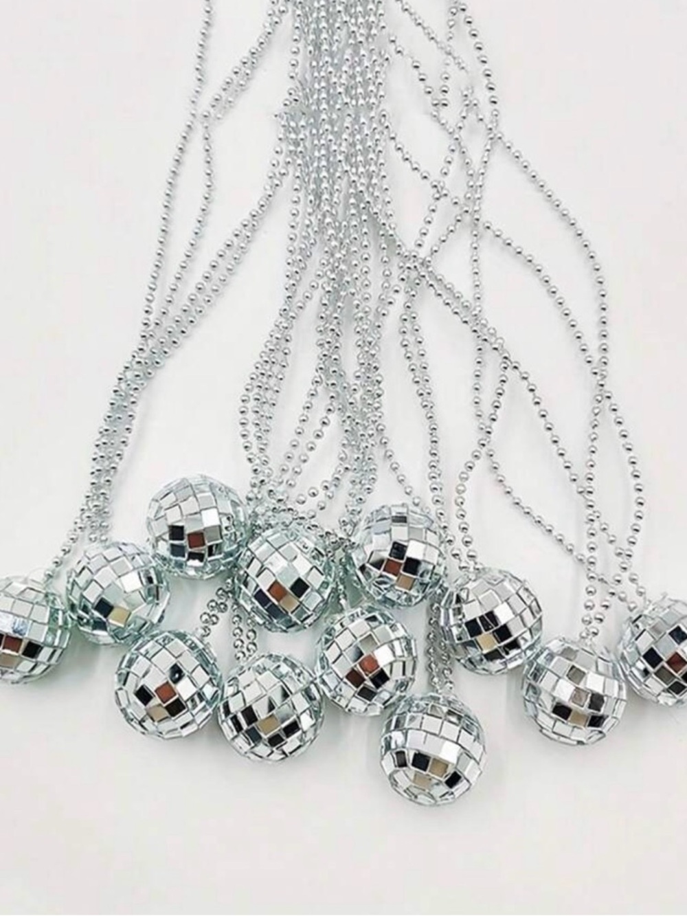 Silver Disco Ball Pendant Necklace - Set of Mirror Ball Necklaces